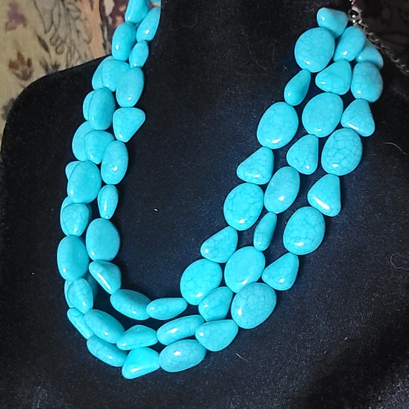 Turquoise Statement Necklace Multi Strand Boho Western Beaded - Picture 2 of 5